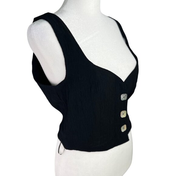 Jason Wu Womens Black Square Mother of Pearl Sleeveless Button Vest Crop Top Sma - Picture 9 of 14